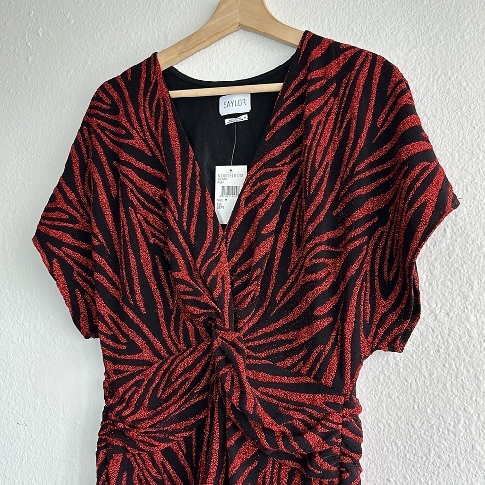 Saylor Soumin Ruby Red Sparkling Metallic Zebra Print Dress Sz. M NWT! - Picture 6 of 11